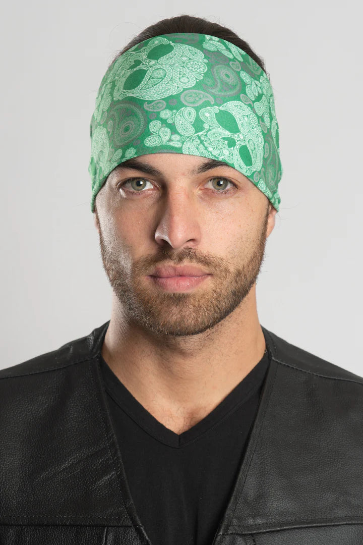 Stretchy Headband Green Skulls (Sku5452)