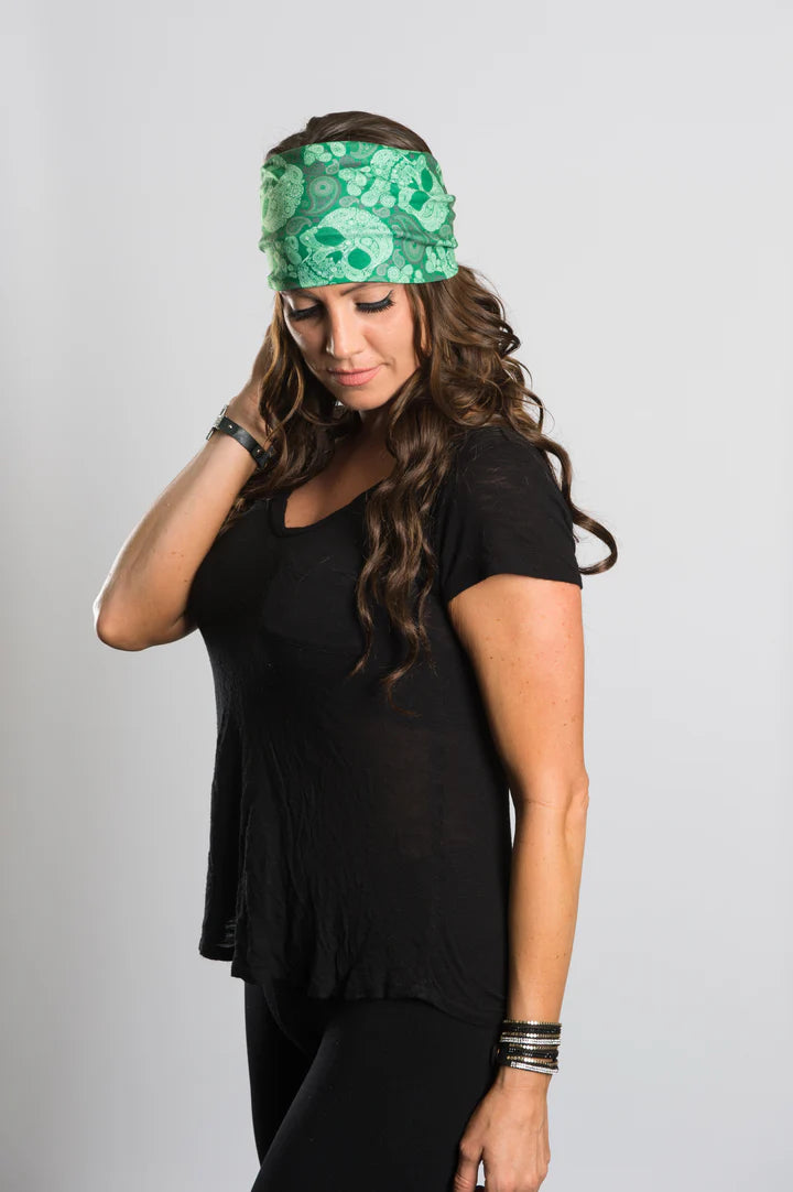 Stretchy Headband Green Skulls (Sku5452)