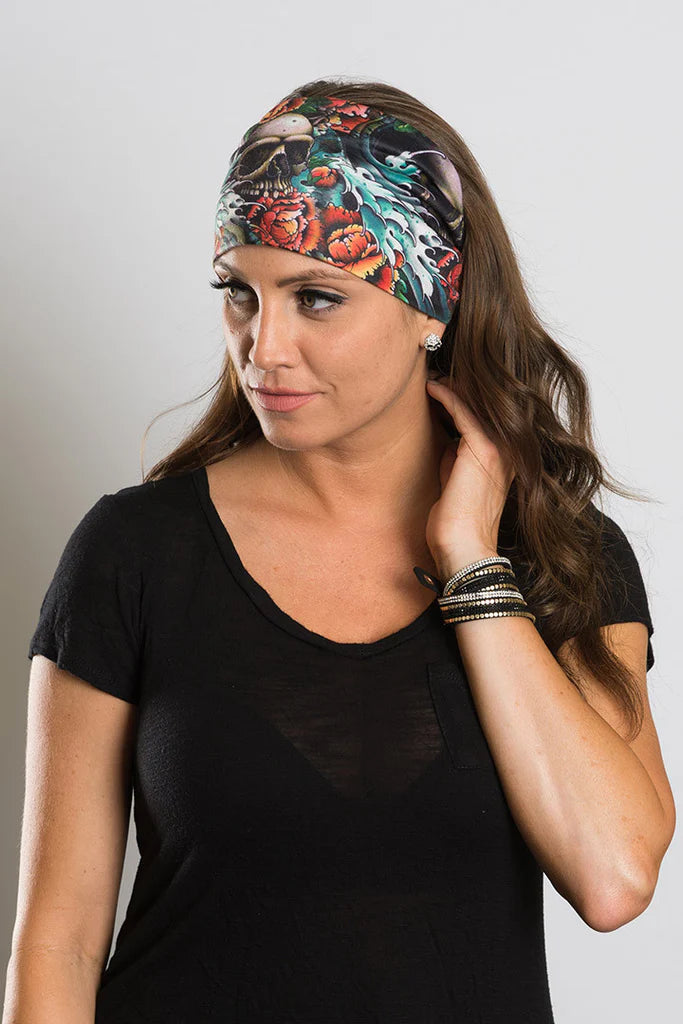 Stretchy Headband Skull Tattoo (Sku5405)