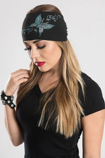 Stretchy Headband Gemstone Teal Butterfly (Sku5415)