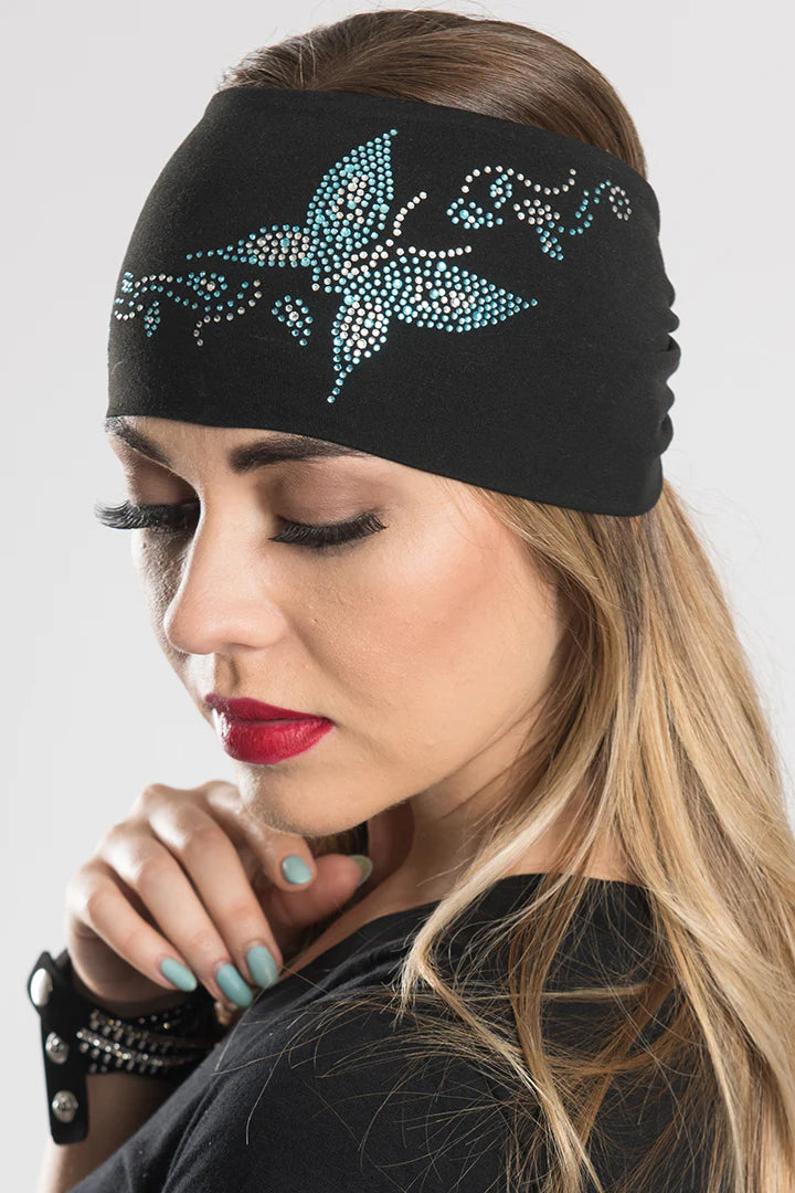 Stretchy Headband Gemstone Teal Butterfly (Sku5415)