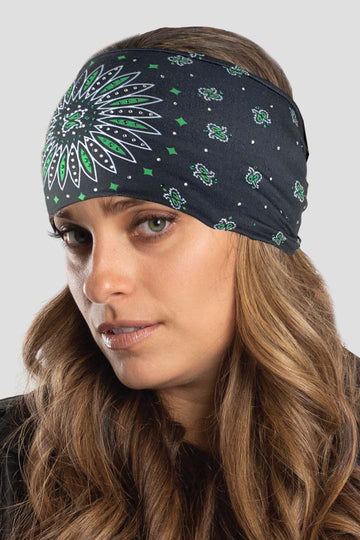 Stretchy Headband Green Paisley (Sku5447)