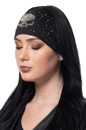 Stretchy Headband Iridescence Bling Skull (Sku5410)