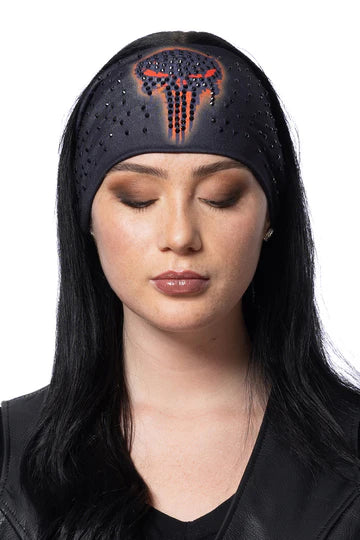 Stretchy Headband Orange Skull with Gemstone  (Sku5416)