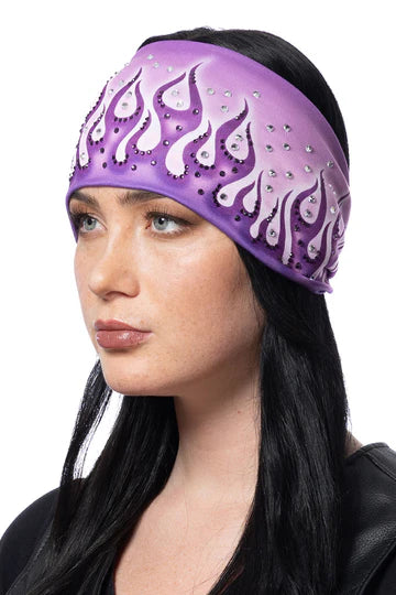 Stretchy Headband Purple Flames with Gems (Sku5448)