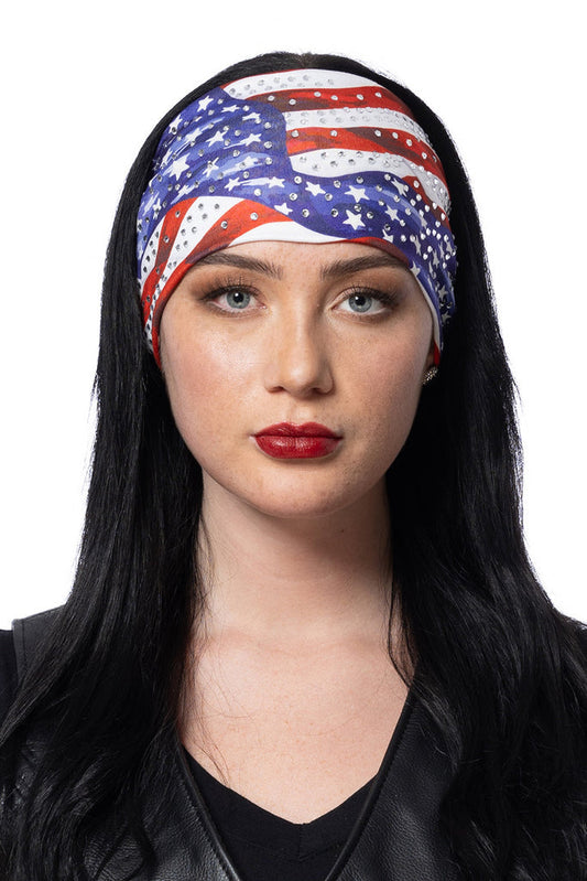Stretchy Headband Stars and Stripes with Gemstones (Sku5403)