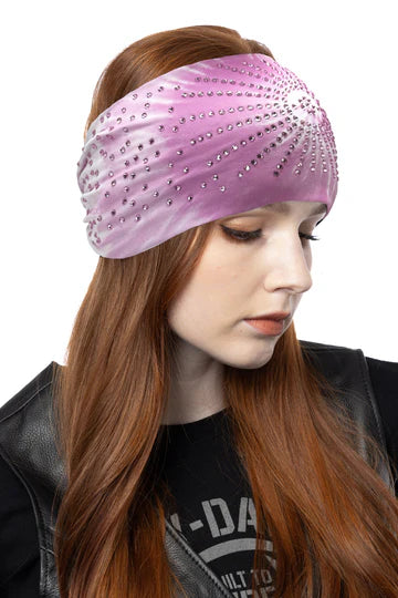 Stretchy Headband Pink Tie-Dye with Gemstone  (Sku5420)