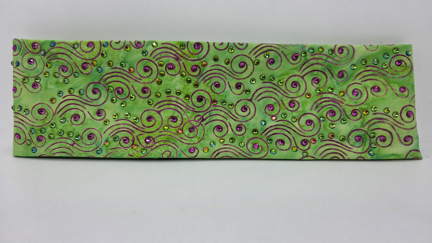 EXTRA BLING - Fuchsia Wisps on Lime Green Bandana with Fuchsia and Vitrail Austrian Crystals (E60111)