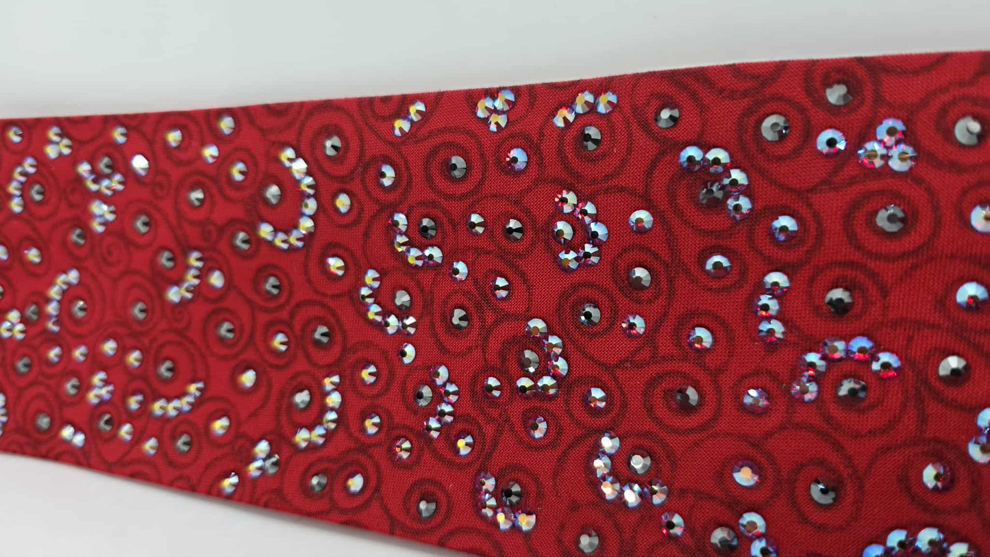 LeeAnnette Red Scrolls Bandana with Red Shimmer and Black Austrian Crystals (sku40100)