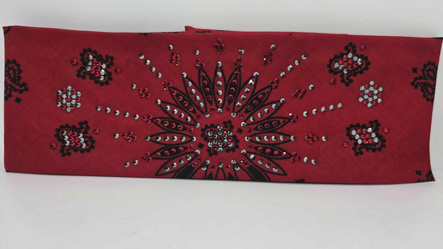 LeeAnnette Large Red Paisley Bandana with Red and Black Austrian Crystals (sku40118)