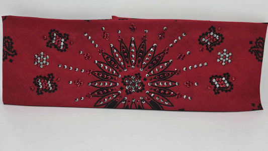 LeeAnnette Large Red Paisley Bandana with Red and Black Austrian Crystals (sku40118)