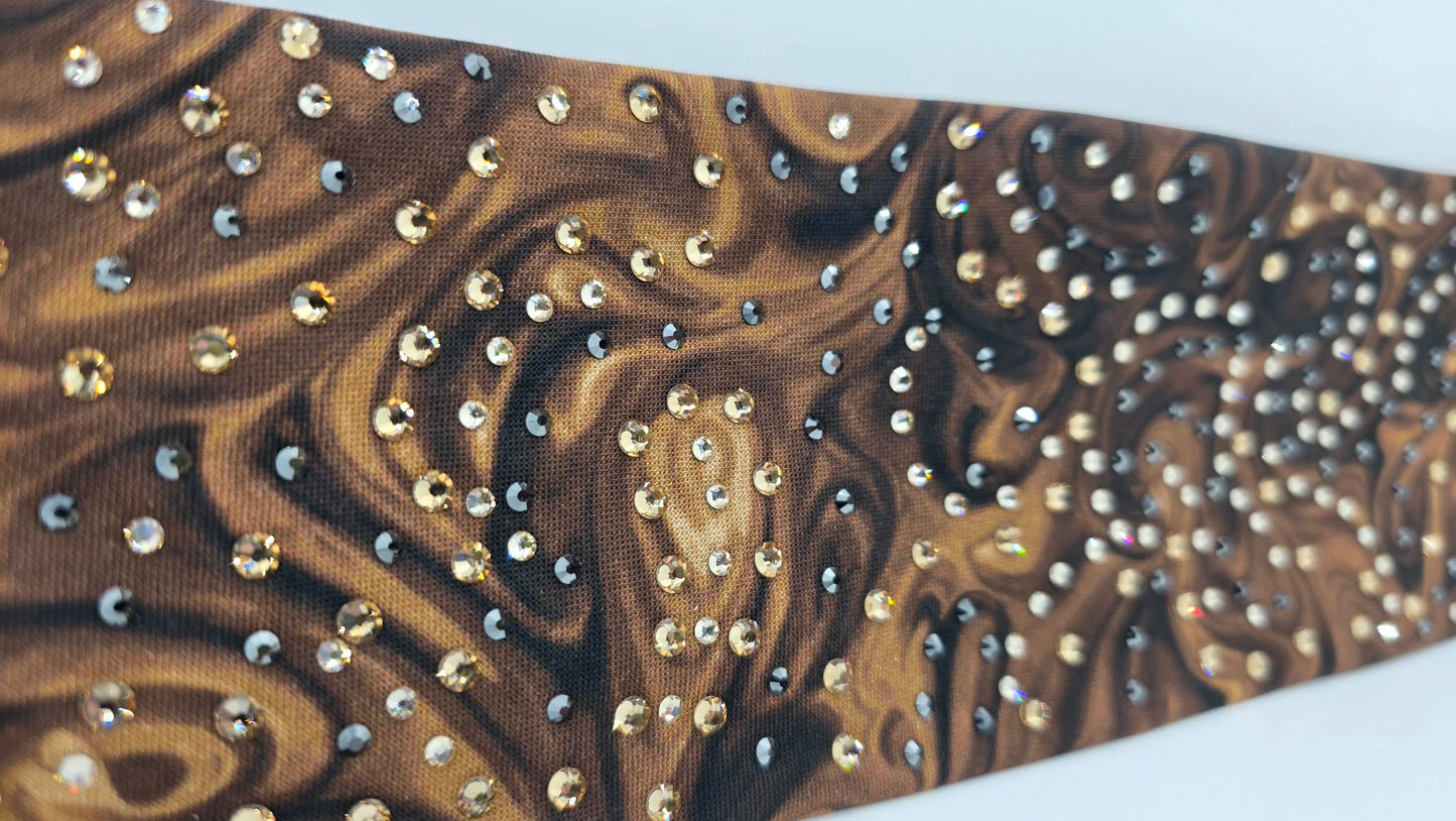 LeeAnnette Brown Marble Bandana with Golden Brown, Honey and Black Austrian Crystals (L40230)