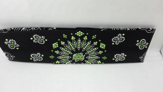 Black Paisley Bandana with Light and Dark Green Austrian Crystals (E60103)
