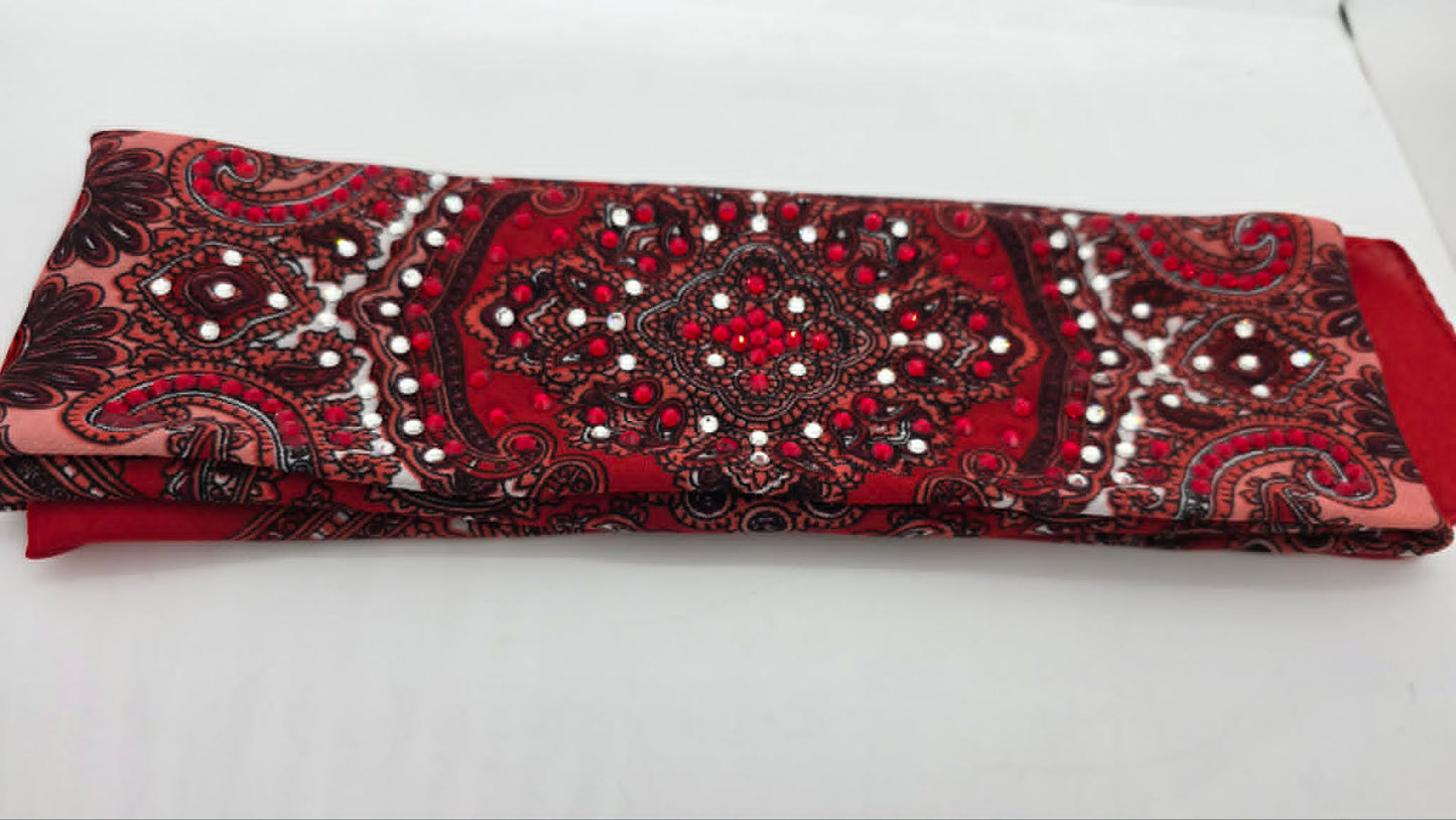 Long Red Scarf with Red and Diamond Clear Austrian Crystals (LS30005)