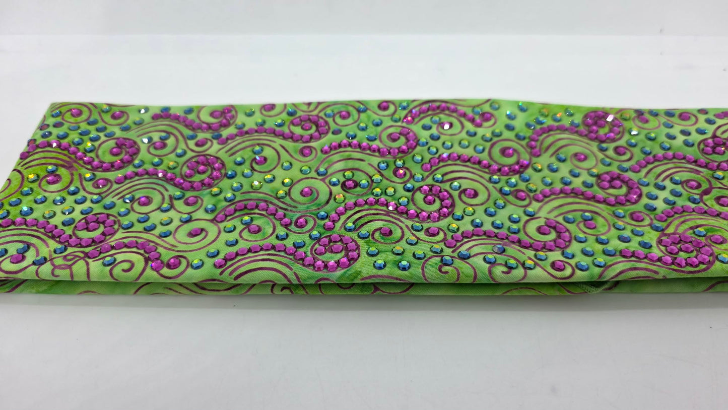 Super LeeAnnette Fuchsia Wisps on Lime Green Bandana with Fuchsia and Vitrail Austrian Crystals (S48122)