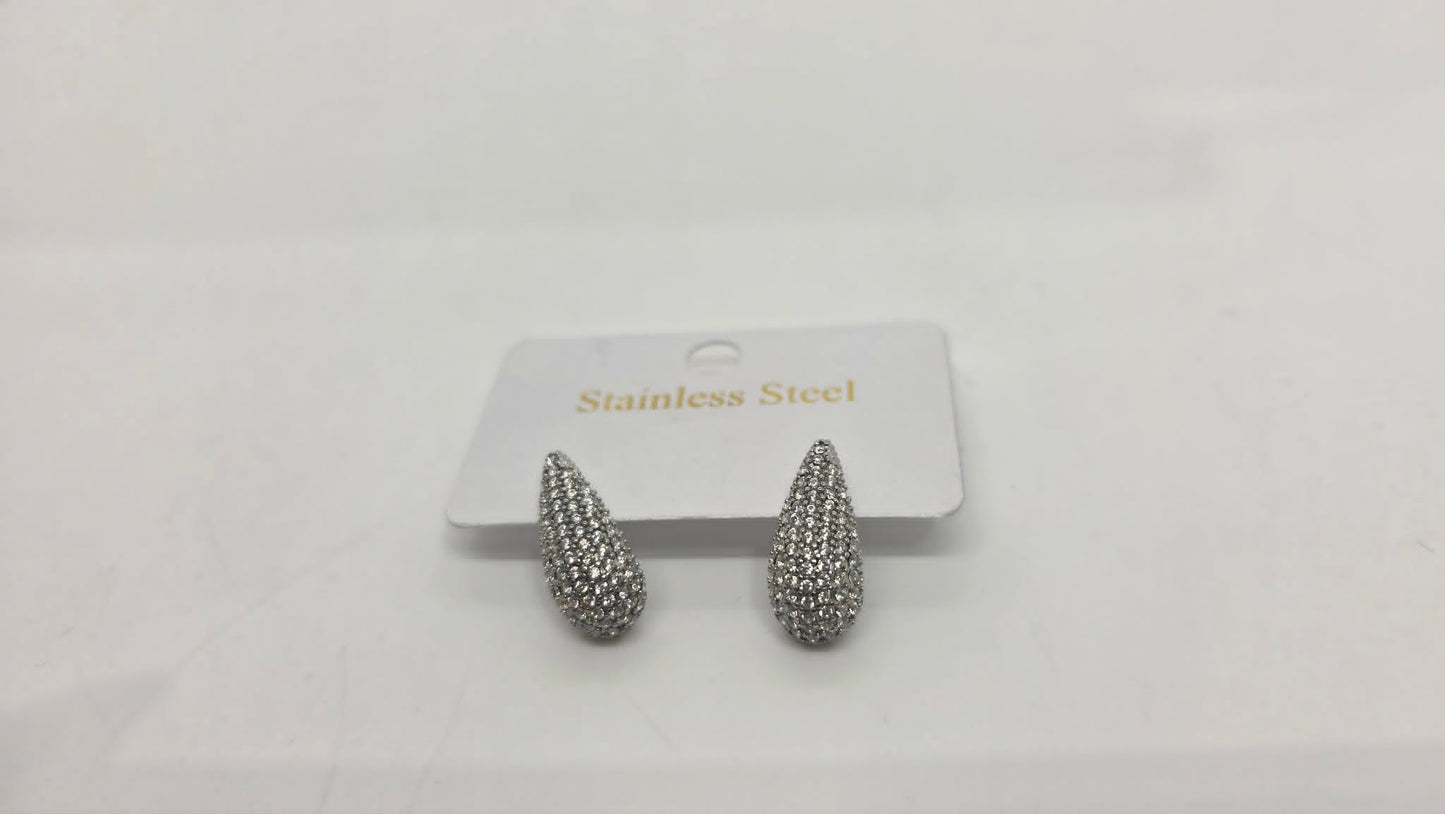 Stainless Steel Inlaid Clear Zircon Teardrop Earrings