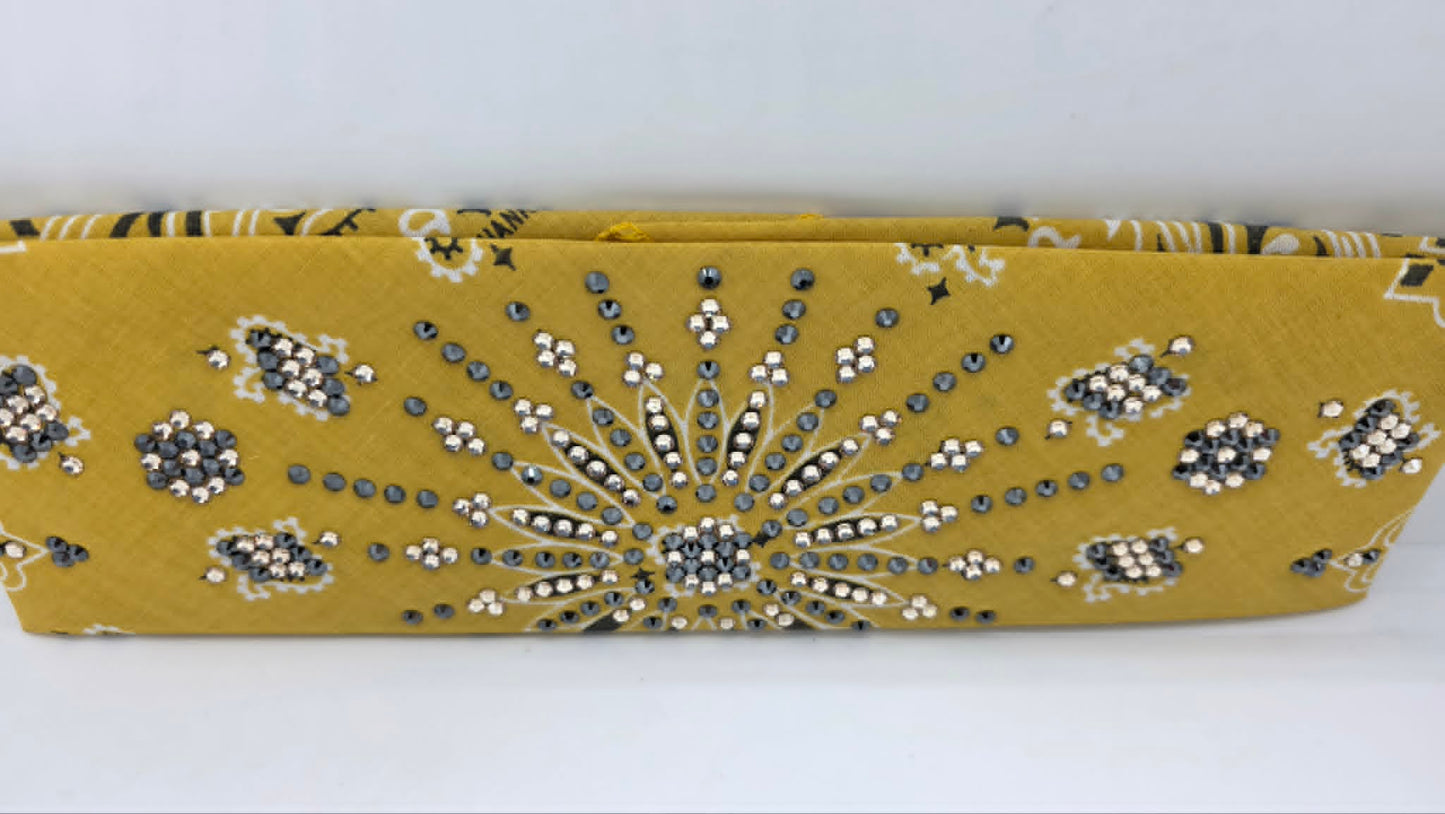 LeeAnnette Mustard Paisley Bandana with Black and Honey Austrian Crystals (L40255)