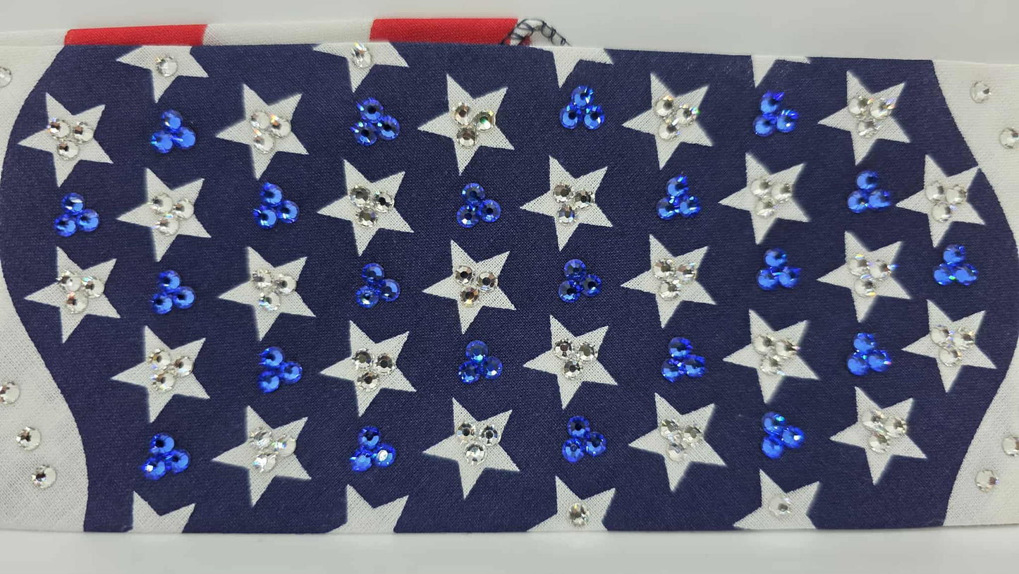 EXTRA BLING - Flag Bandana with Red, Blue and Diamond Clear Austrian Crystals (sku6399)