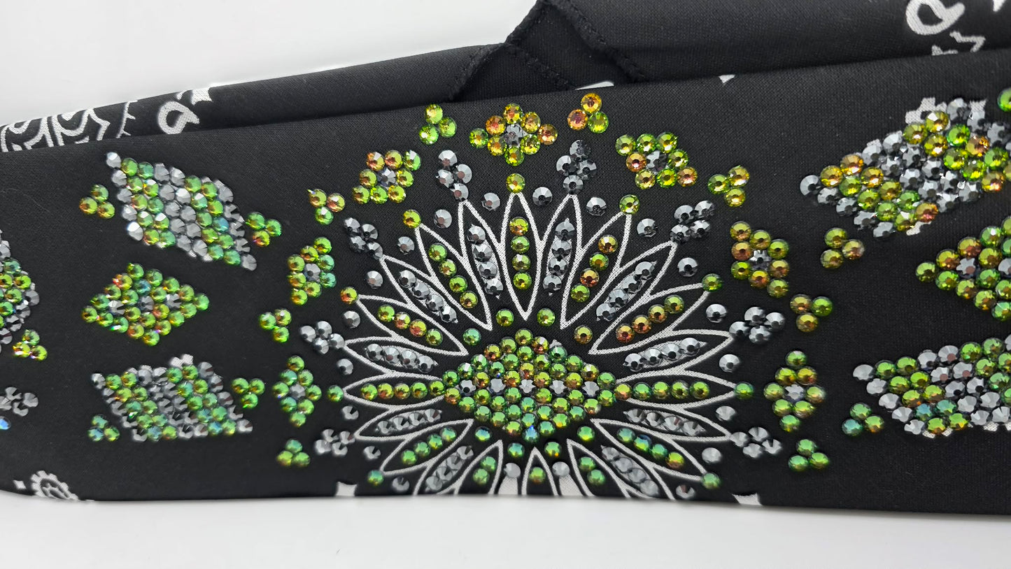 Super LeeAnnette Black Paisley Bandana with Black and Vitrail Austrian Crystals (S48113)