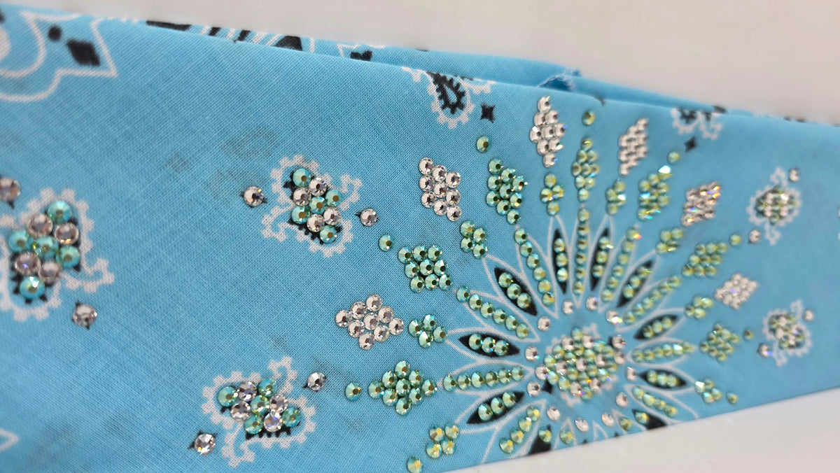 LeeAnnette Baby Blue Paisley Bandana with Peridot Shimmer and Diamond Clear Austrian Crystals (L40284)