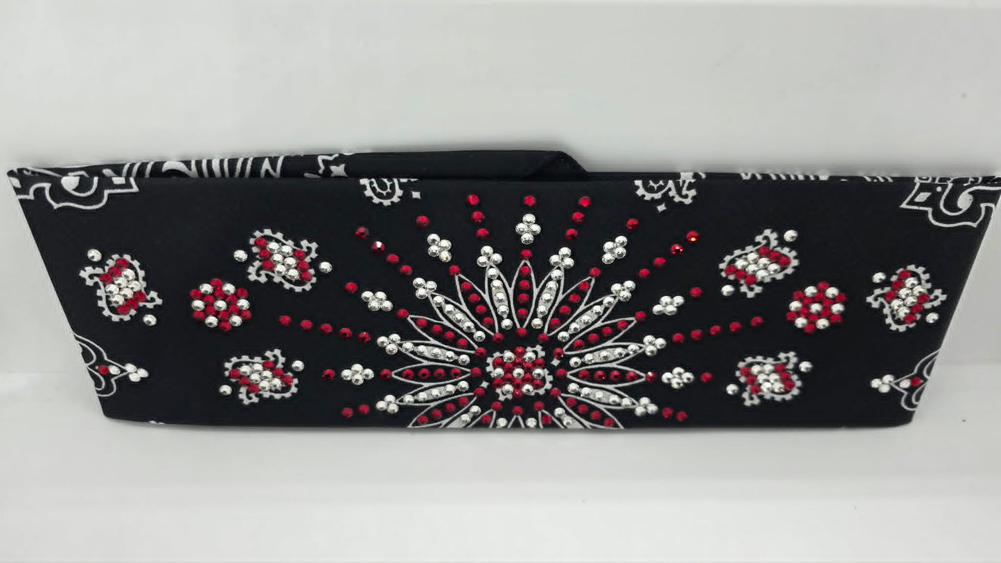 LeeAnnette Black Paisley Bandana with Red and Diamond Clear Austrian Crystals (L40246)