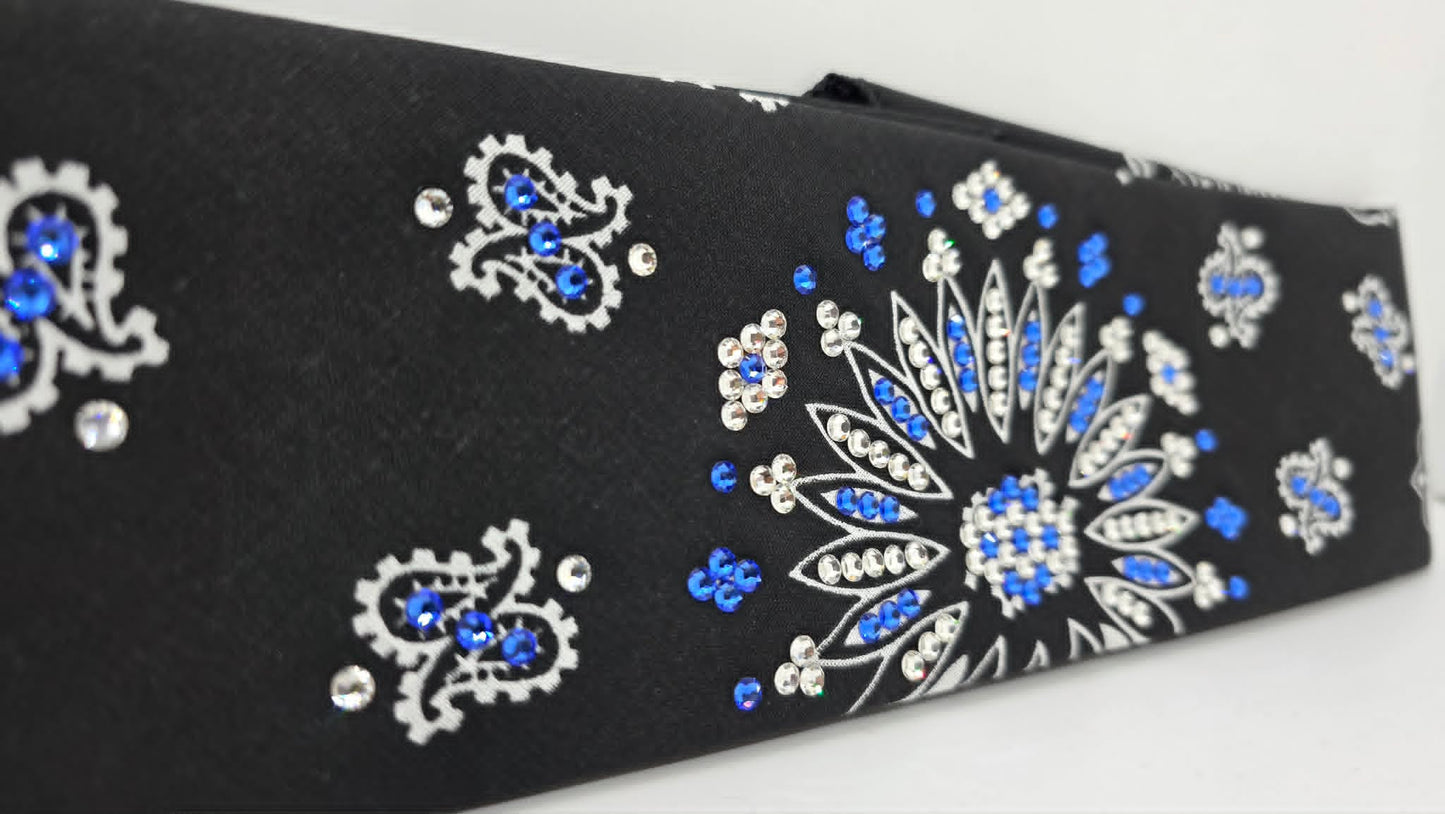 Black Paisley Bandana with Sapphire and Diamond Clear Austrian Crystals (E60140)