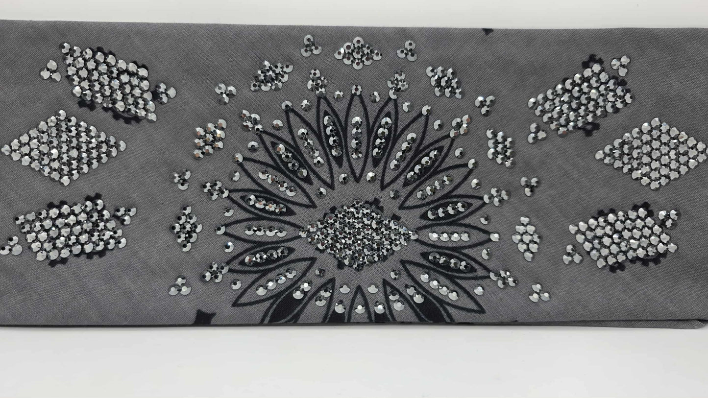 Super LeeAnnette Large Grey Bandana with Black Austrian Crystals (sku40114)