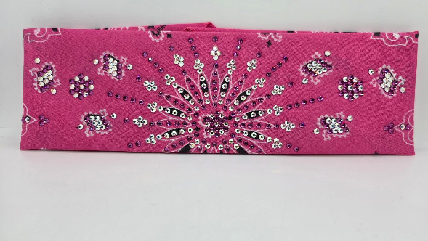 LeeAnnette Pink Paisley Bandana with Fuchsia and Aurora Borealis Austrian Crystals (L40234)