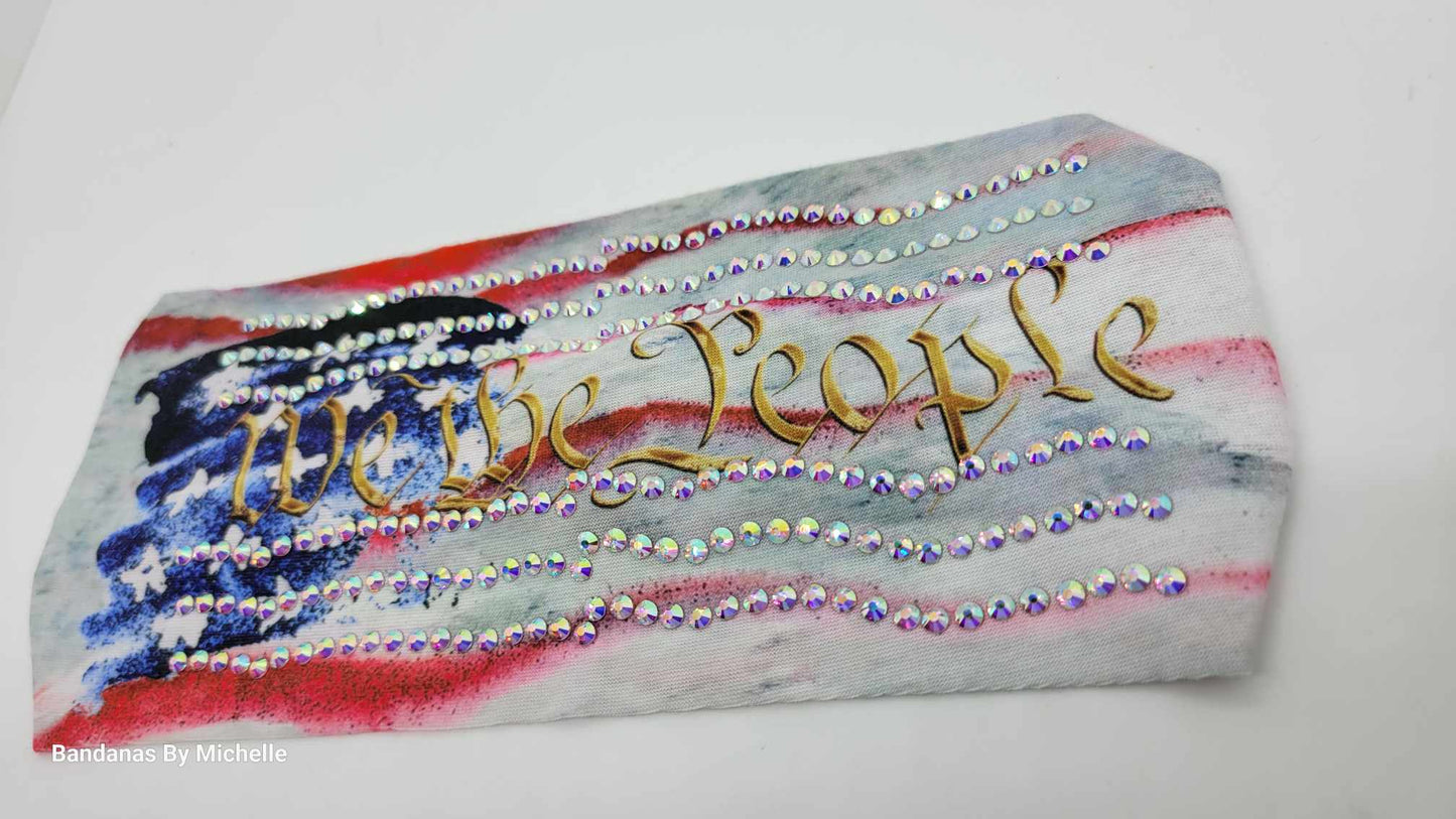 Stretchy Headband We The People with Aurora Borealis Crystals (Sku5256)