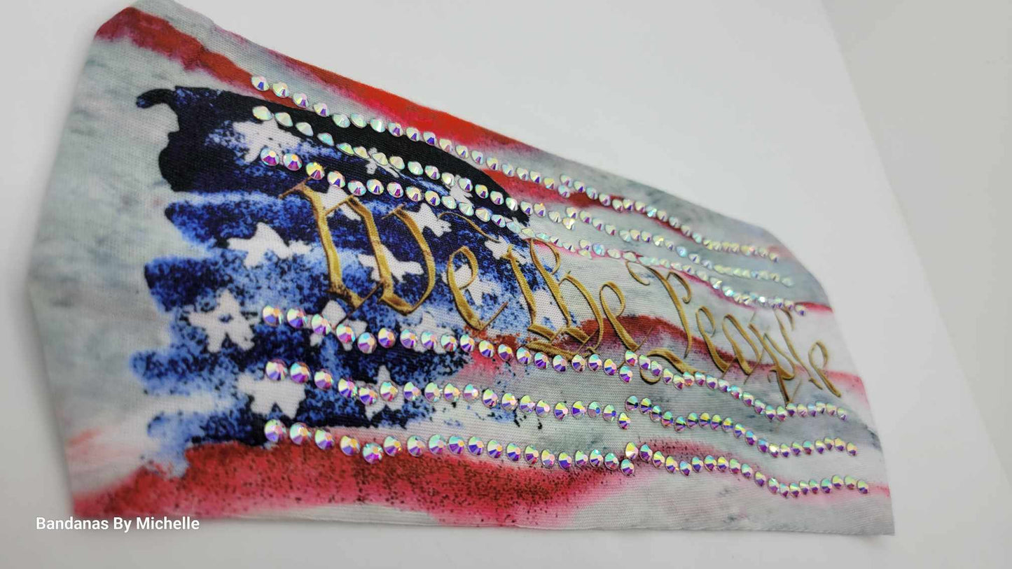 Stretchy Headband We The People with Aurora Borealis Crystals (Sku5256)