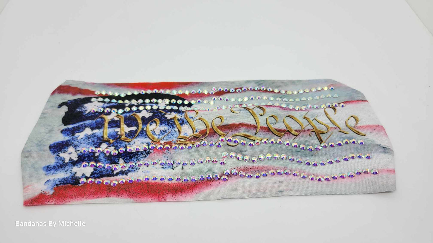 Stretchy Headband We The People with Aurora Borealis Crystals (Sku5256)