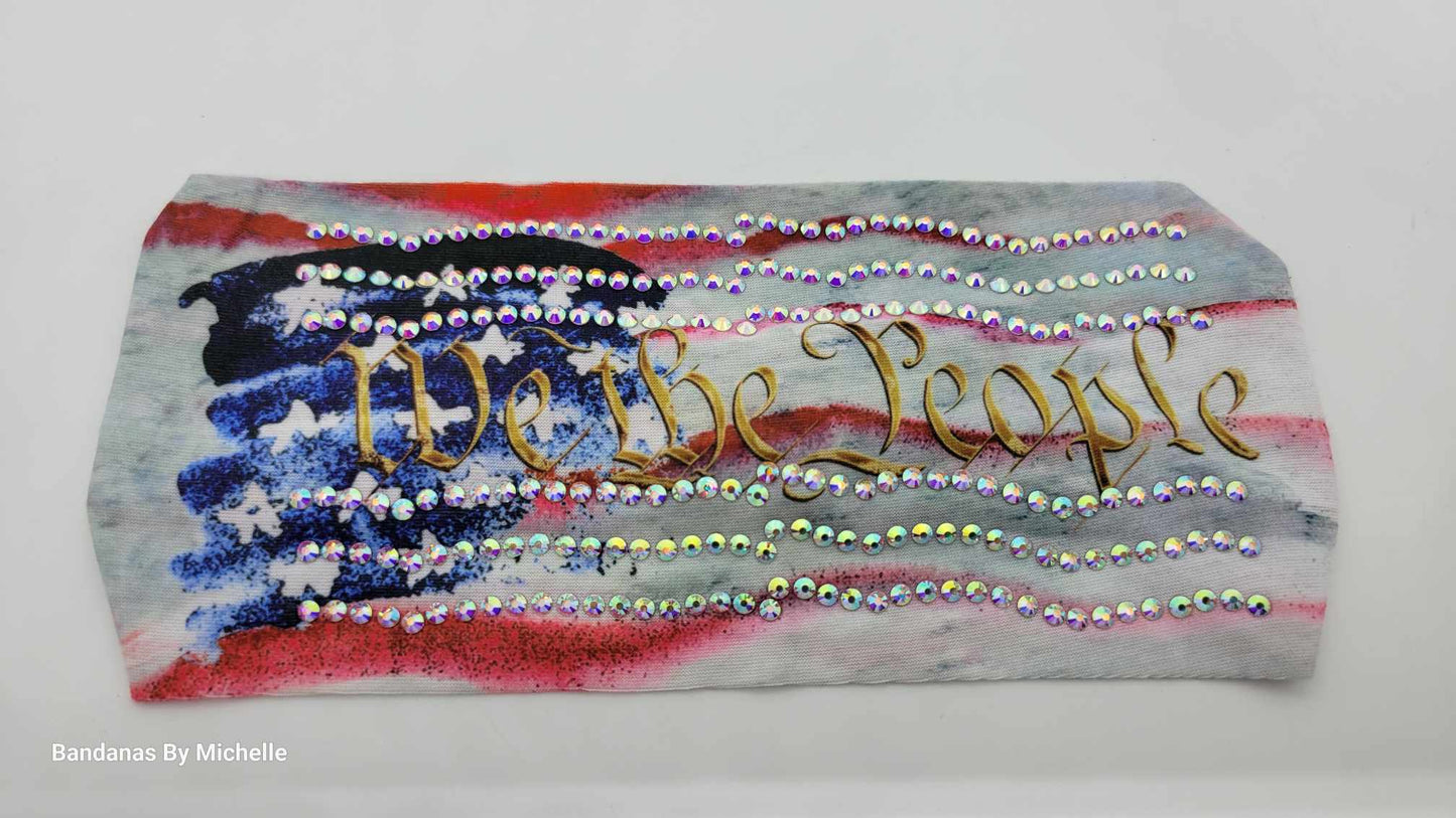 Stretchy Headband We The People with Aurora Borealis Crystals (Sku5256)