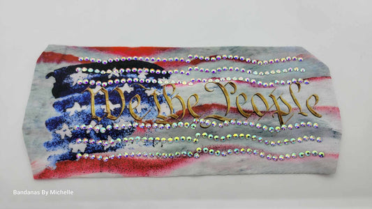 Stretchy Headband We The People with Aurora Borealis Crystals (Sku5256)