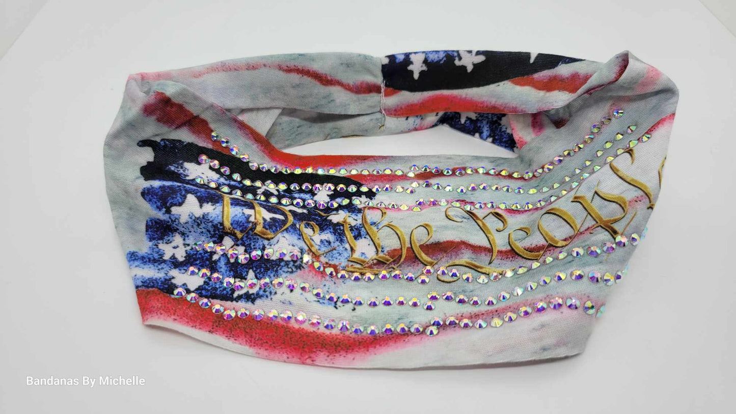 Stretchy Headband We The People with Aurora Borealis Crystals (Sku5256)