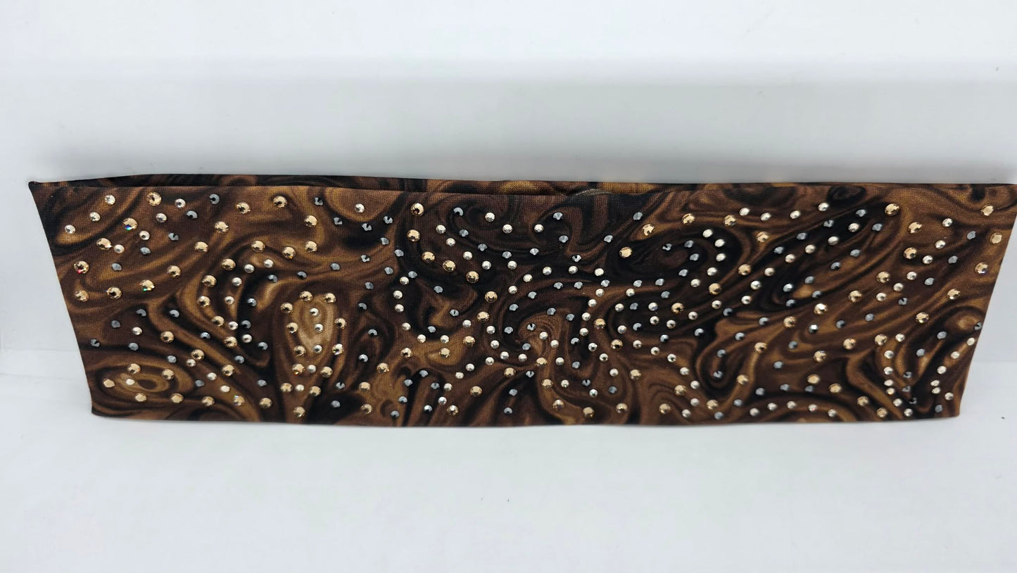 LeeAnnette Brown Marble Bandana with Golden Brown, Honey and Black Austrian Crystals (L40230)