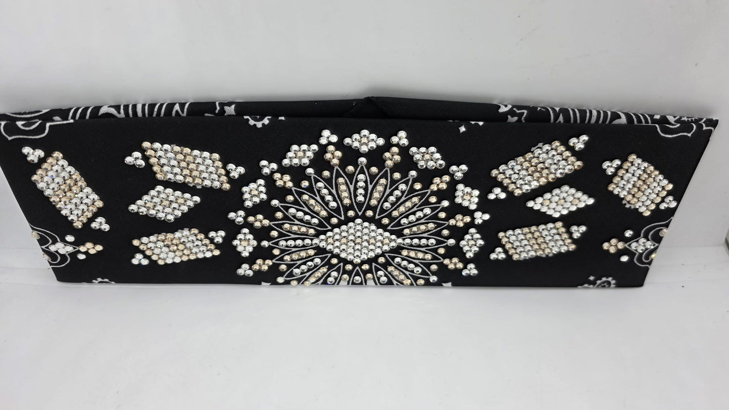 Super LeeAnnette Black Paisley Bandana with Honey and Diamond Clear Austrian Crystals (S480103)