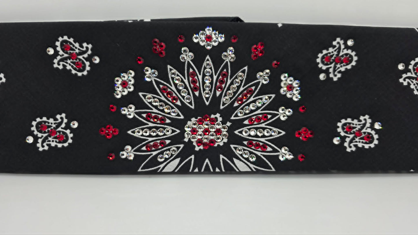 Black Paisley Bandana with Red and Diamond Clear Austrian Crystals (E60141)