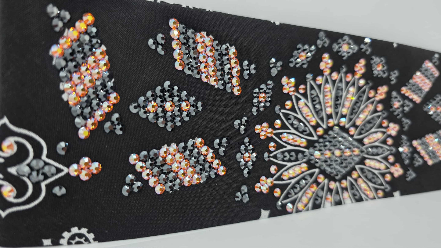Super LeeAnnette Black Paisley Bandana with Sun Shimmer and Black Austrian Crystals (Sku4486)