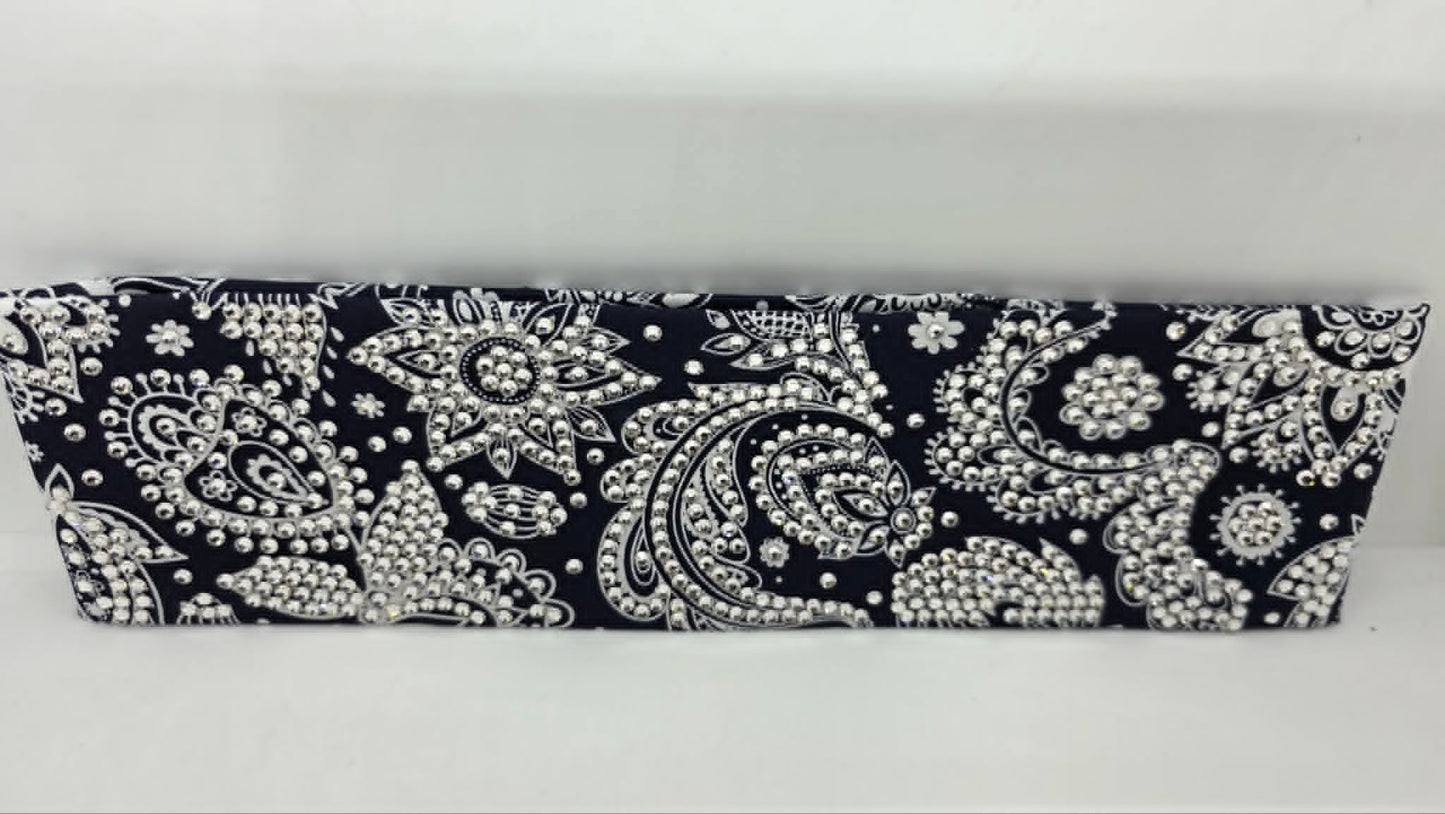 Super LeeAnnette White on Blue Paisley Bandana with Diamond Clear Austrian Crystals (S48150)