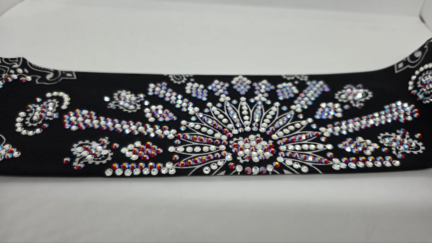 Super LeeAnnette Black Paisley Bandana with Red Shimmer and Diamond Clear Austrian Crystals (S48172)