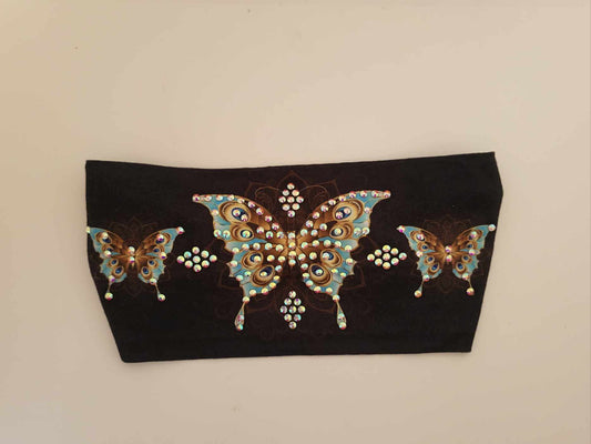 Stretchy Headband Butterfly With Aurora Borealis Clear Crystals (Sku5354)