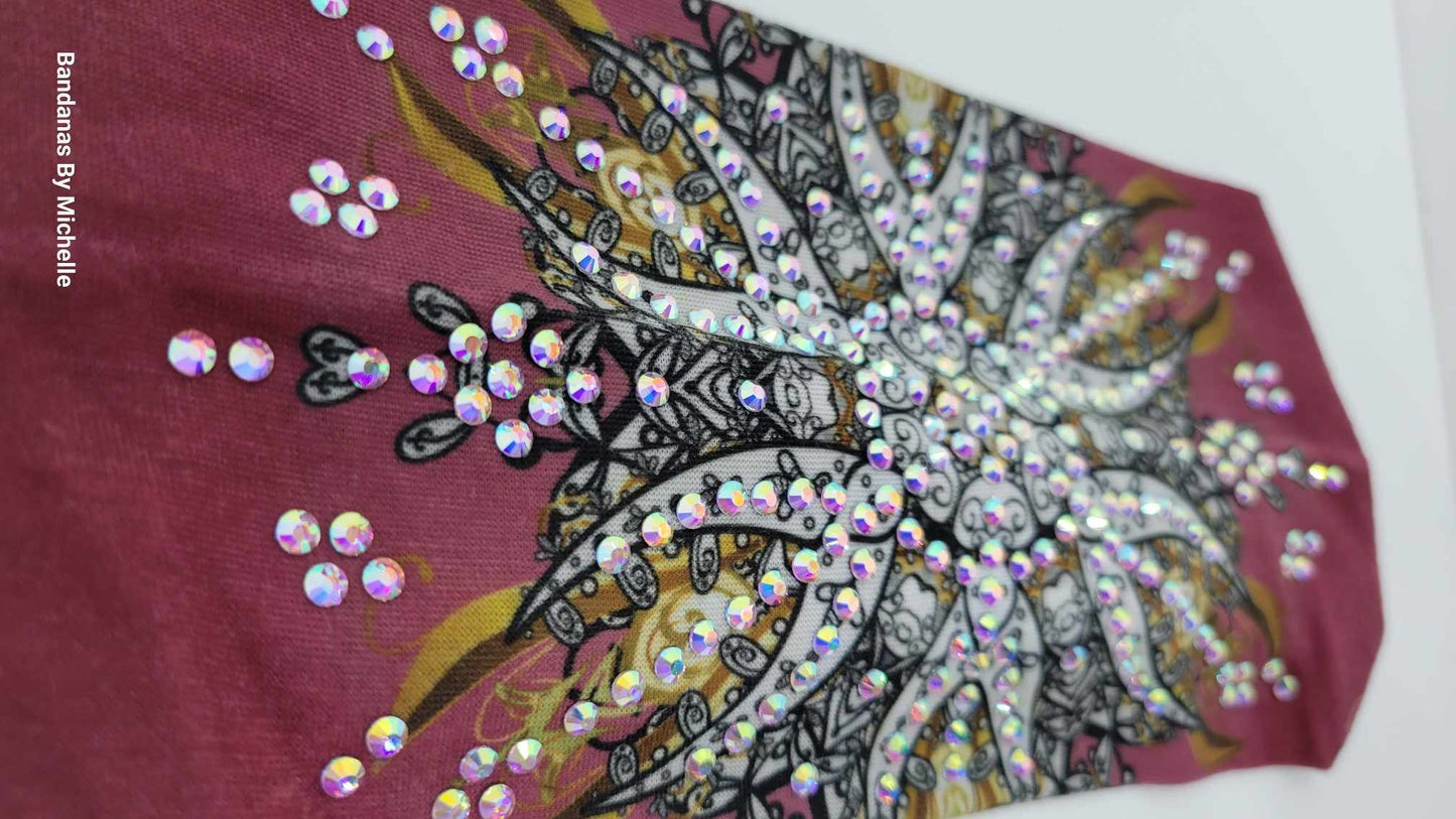 Stretchy Headband Flower design on Wine With Aurora Borealis Crystals (Sku5359)