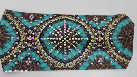 Stretchy Headband Turquoise Star With Aurora Borealis Crystals (Sku5363)