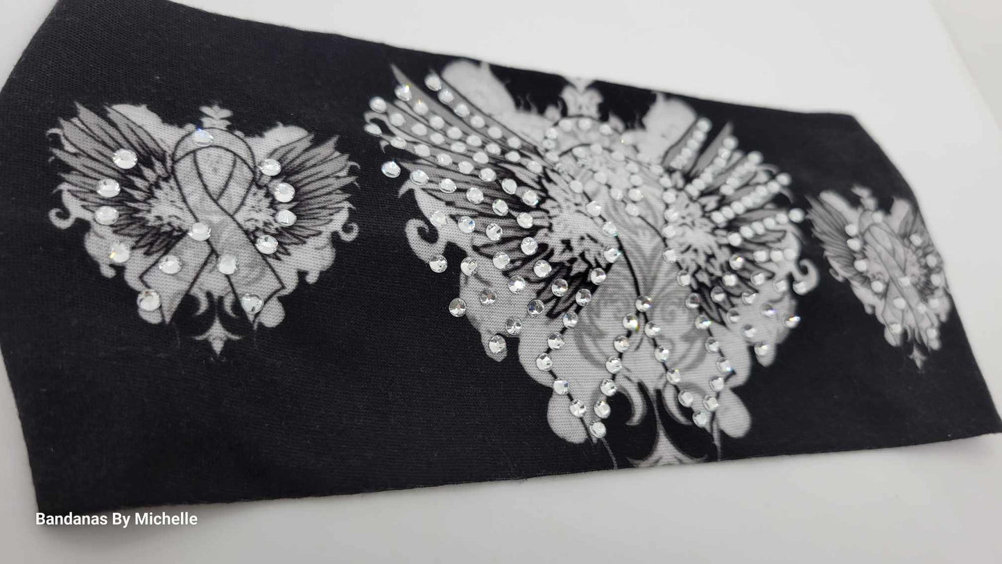 Stretchy Headband White Ribbon With Diamond Clear Crystals (Sku5385)