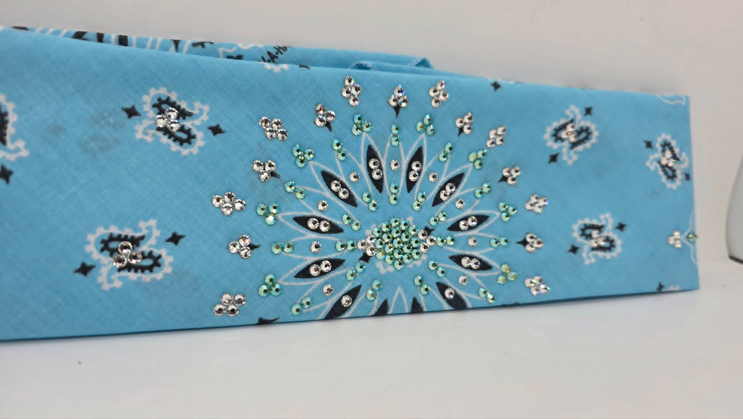 Baby Blue Paisley Bandana with Peridot Shimmer and Diamond Clear Austrian Crystals (E60143)