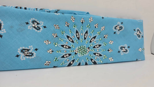Baby Blue Paisley Bandana with Peridot Shimmer and Diamond Clear Austrian Crystals (E60143)
