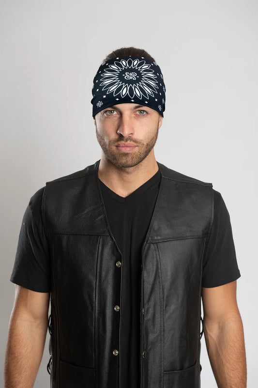 Stretchy Headband Black Sunrise Paisley (Sku5404)