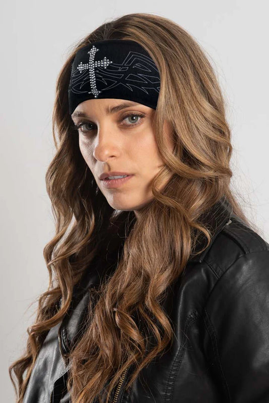 Stretchy Headband Tribal Cross with Gemstones (Sku5406)