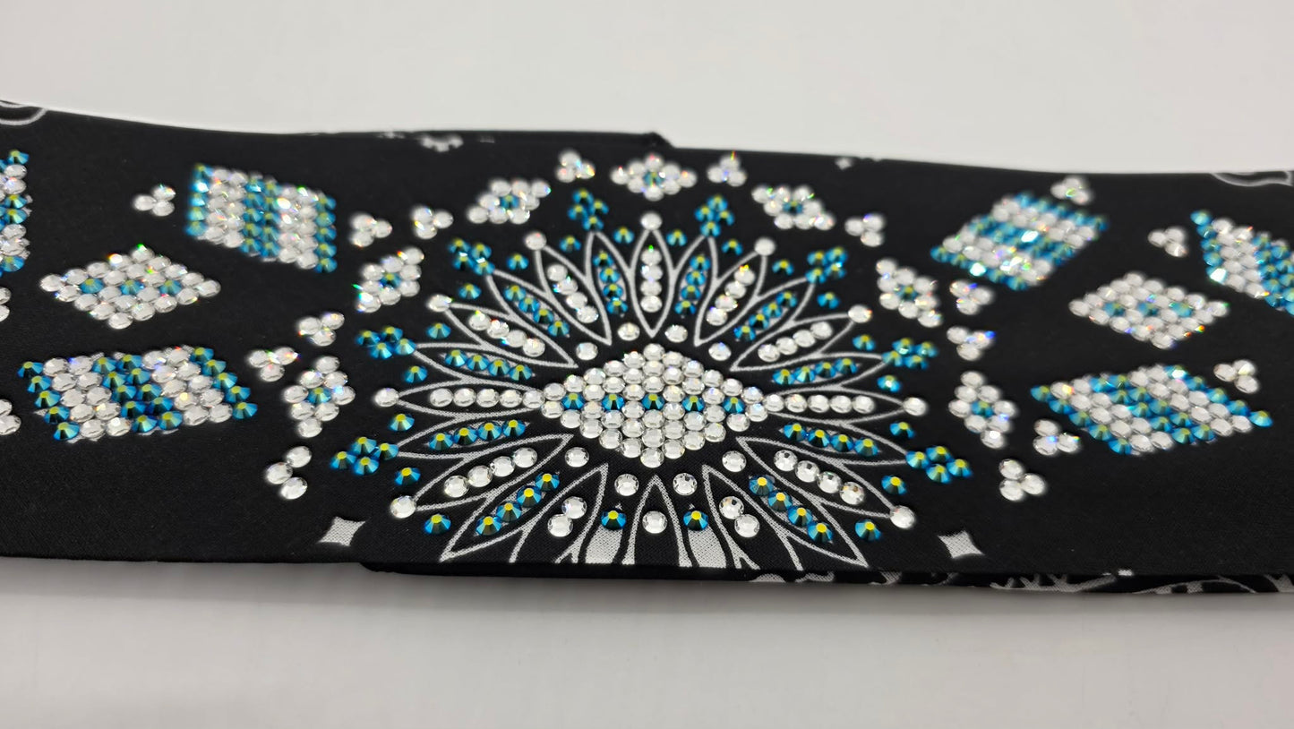 Super LeeAnnette Black Paisley Bandana with Jet Shimmer and Diamond Clear Austrian Crystals (S48123)