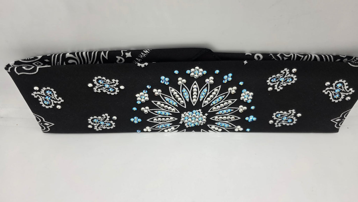Black Paisley Bandana with Blue Violet Shimmer and Diamond Clear Austrian Crystals (E6425)